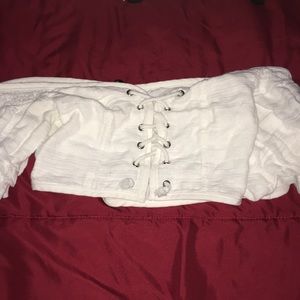 Puffy sleeve white crop top.